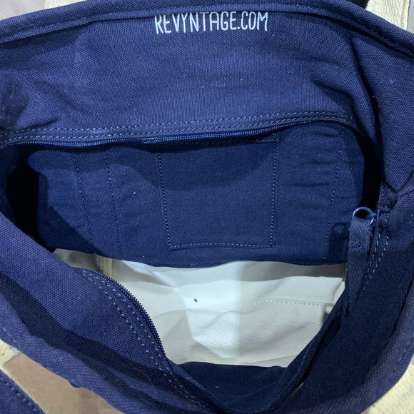 Hand Printed Upcycled Boston Terrier Striped Cotton Canvas Lands End Tote Bag - Picture 3 of 5